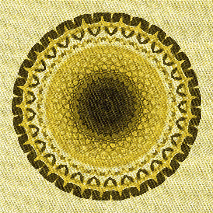 Round Patterned Dark Yellow Green Rug, pat1944yw