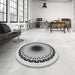 Round Patterned Carbon Gray Novelty Rug in a Office, pat1944