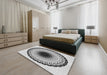 Machine Washable Transitional Carbon Gray Rug in a Bedroom, wshpat1944