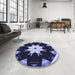 Round Patterned Midnight Blue Rug in a Office, pat1945blu