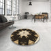 Round Patterned Midnight Gray Rug in a Office, pat1945brn