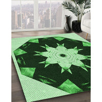 Patterned Dark Forest Green Rug, pat1945grn