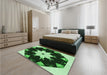 Patterned Dark Forest Green Rug in a Bedroom, pat1945grn