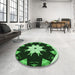 Round Patterned Dark Forest Green Rug in a Office, pat1945grn