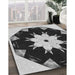 Patterned Charcoal Black Rug in Family Room, pat1945gry