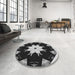 Round Patterned Charcoal Black Rug in a Office, pat1945gry