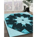 Machine Washable Transitional Deep Teal Green Rug in a Family Room, wshpat1945lblu