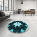 Round Patterned Deep Teal Green Rug in a Office, pat1945lblu