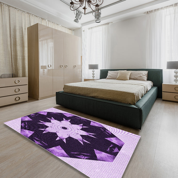 Patterned Dark Purple Rug in a Bedroom, pat1945pur