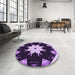 Round Patterned Dark Purple Rug in a Office, pat1945pur