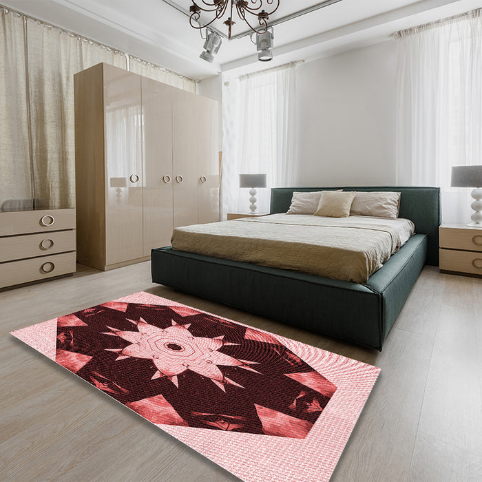Patterned Pastel Pink Rug in a Bedroom, pat1945rd