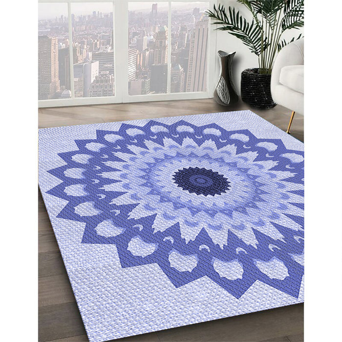 Patterned Blue Rug in Family Room, pat1946blu