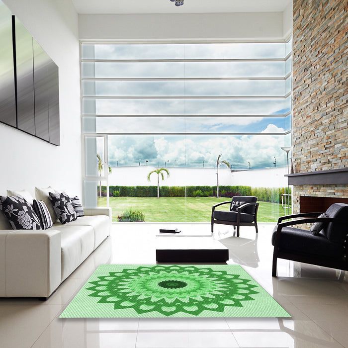 Machine Washable Transitional Jade Green Rug in a Kitchen, wshpat1946grn