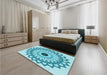 Patterned Dark Turquoise Green Rug in a Bedroom, pat1946lblu