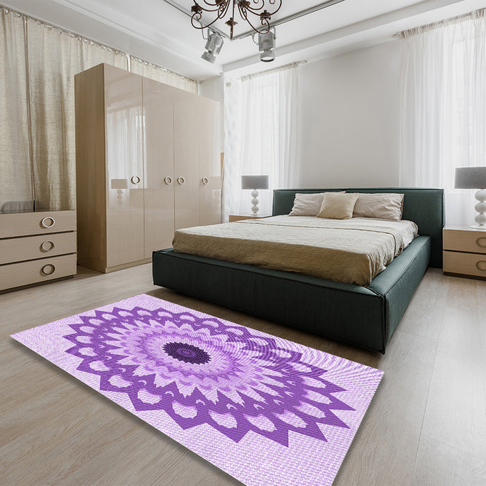 Patterned Blossom Pink Rug in a Bedroom, pat1946pur