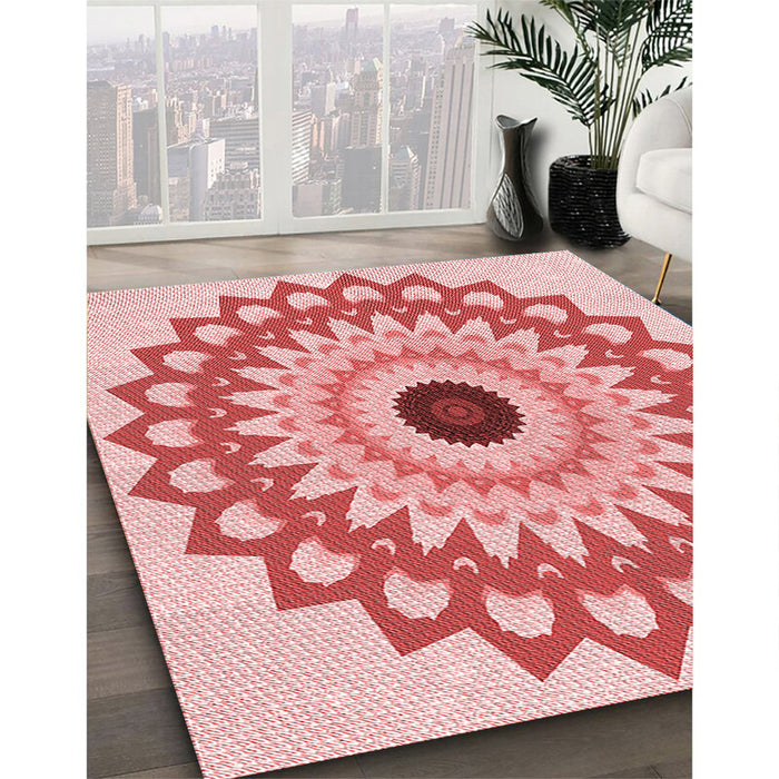 Machine Washable Transitional Deep Rose Pink Rug in a Family Room, wshpat1946rd