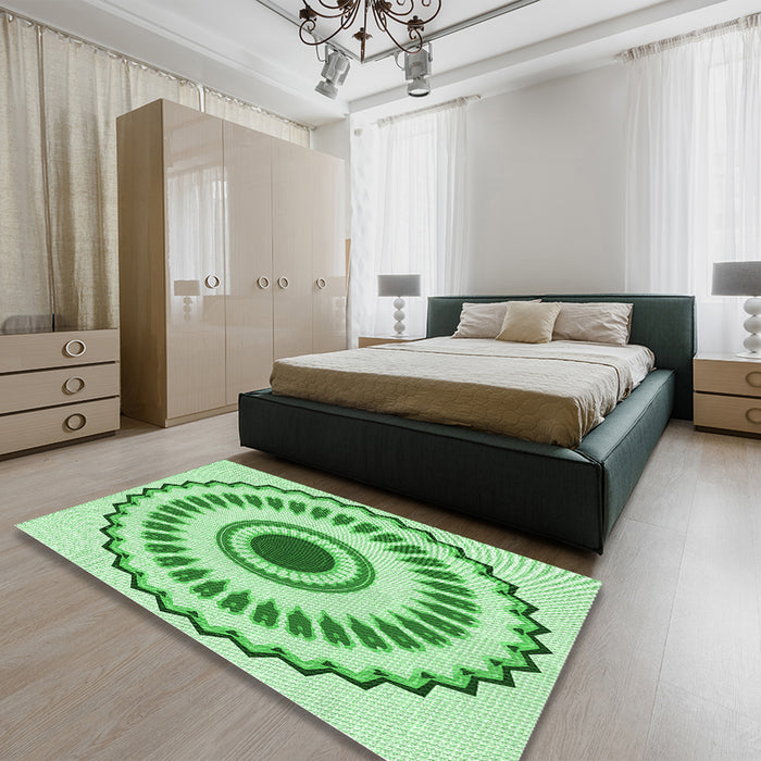 Round Machine Washable Transitional Green Rug in a Office, wshpat1947grn
