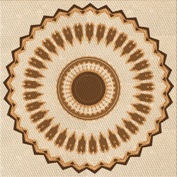 Round Patterned Deep Peach Orange Rug, pat1947org