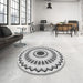 Round Patterned Platinum Gray Novelty Rug in a Office, pat1947