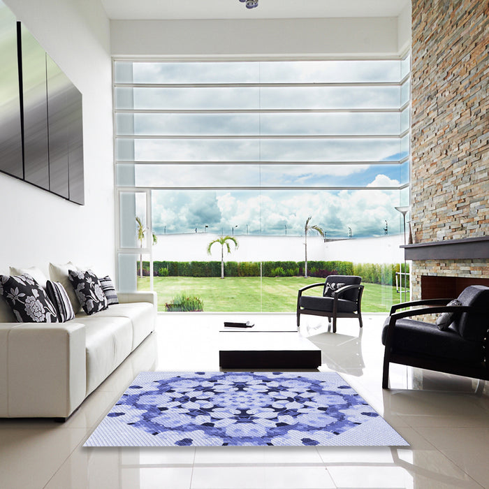 Square Patterned Blue Rug in a Living Room, pat1948blu