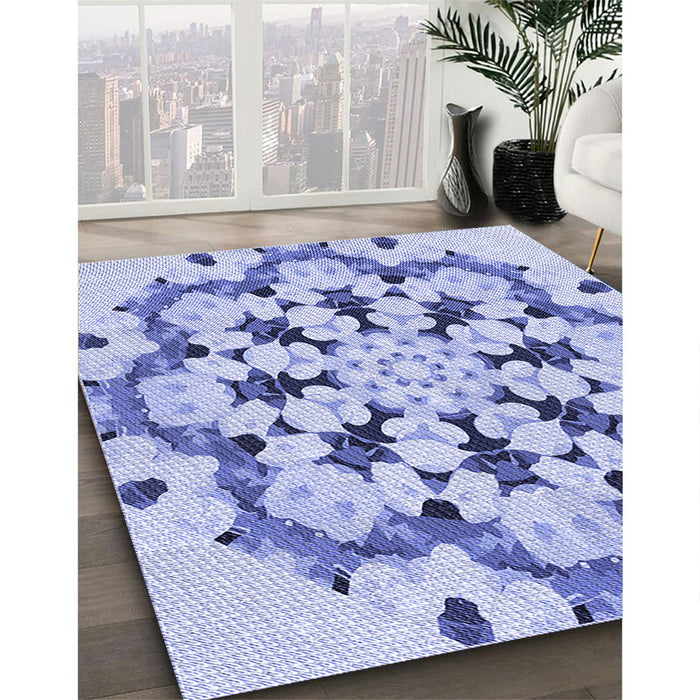 Patterned Blue Rug in Family Room, pat1948blu
