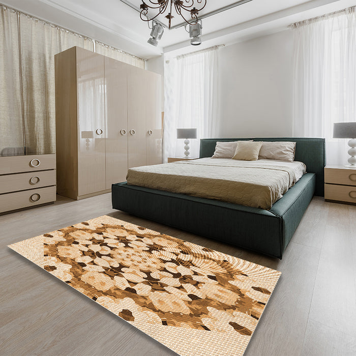 Patterned Pastel Orange Rug in a Bedroom, pat1948org
