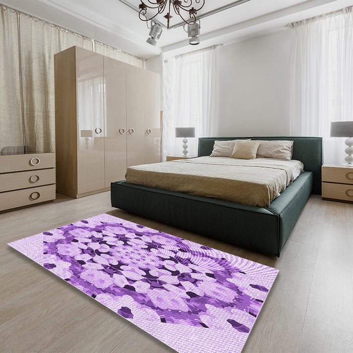Patterned Blossom Pink Rug in a Bedroom, pat1948pur