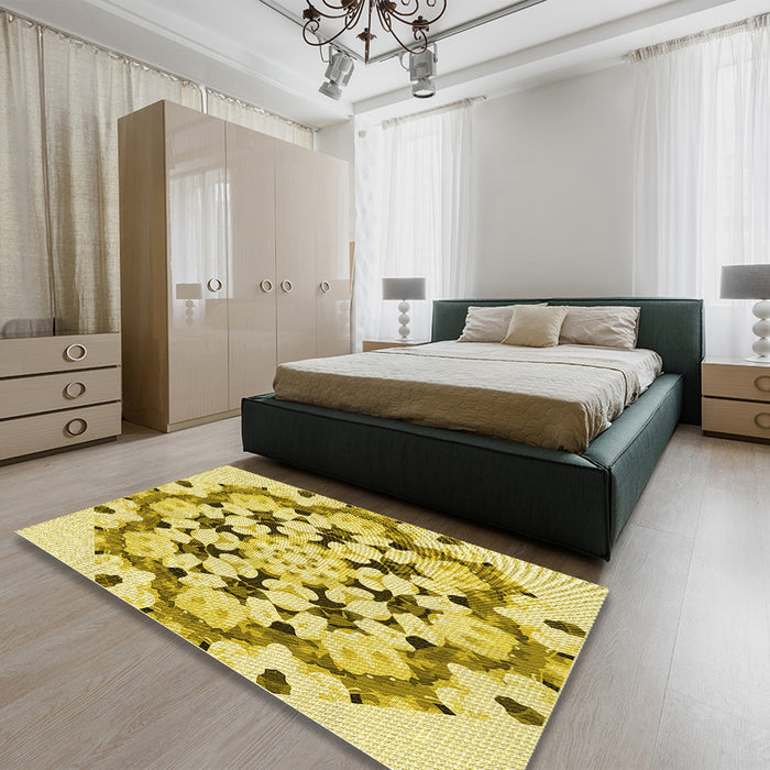 Patterned Dark Golden Brown Rug in a Bedroom, pat1948yw