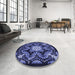 Round Patterned Light Slate Blue Rug in a Office, pat1949blu