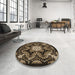 Round Patterned Copper Brown Rug in a Office, pat1949brn