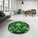 Round Patterned Dark Forest Green Rug in a Office, pat1949grn