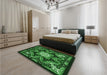 Patterned Dark Forest Green Rug in a Bedroom, pat1949grn