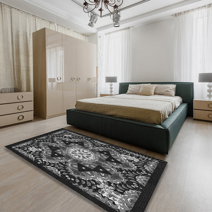 Patterned Gray Rug in a Bedroom, pat1949gry
