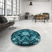 Round Patterned Dark Turquoise Green Rug in a Office, pat1949lblu