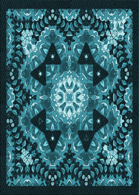 Machine Washable Transitional Dark Turquoise Green Rug, wshpat1949lblu