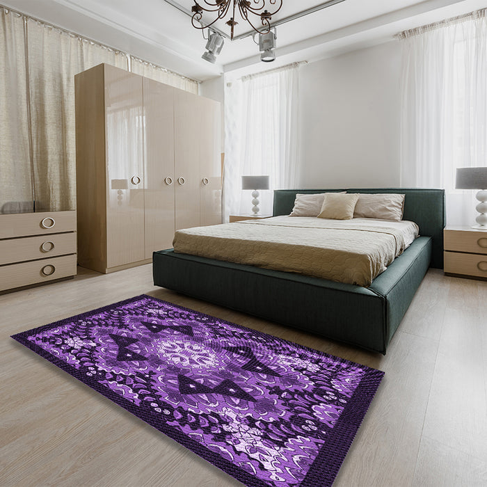 Patterned Purple Rug in a Bedroom, pat1949pur