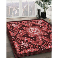 Patterned Maroon Red Rug, pat1949rd