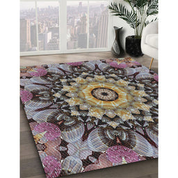 Patterned Burgundy Brown Novelty Rug in Family Room, pat194