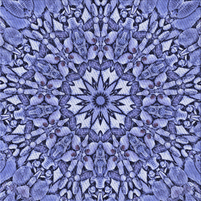 Round Patterned Denim Blue Rug, pat195blu