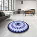 Round Patterned Lapis Blue Rug in a Office, pat1950blu