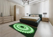 Patterned Deep Emerald Green Rug in a Bedroom, pat1950grn