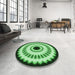 Round Patterned Deep Emerald Green Rug in a Office, pat1950grn