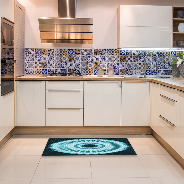 Patterned Deep-Sea Blue Rug in a Kitchen, pat1950lblu