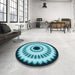 Round Patterned Deep-Sea Blue Rug in a Office, pat1950lblu