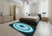 Patterned Deep-Sea Blue Rug in a Bedroom, pat1950lblu