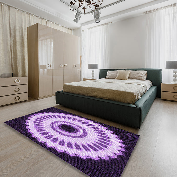 Round Machine Washable Transitional Purple Rug in a Office, wshpat1950pur