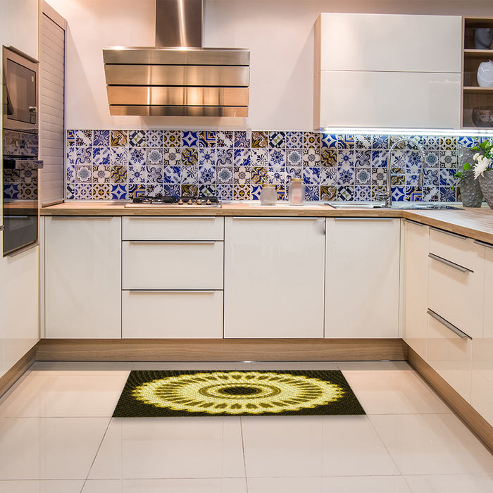 Patterned Bold Yellow Rug in a Kitchen, pat1950yw