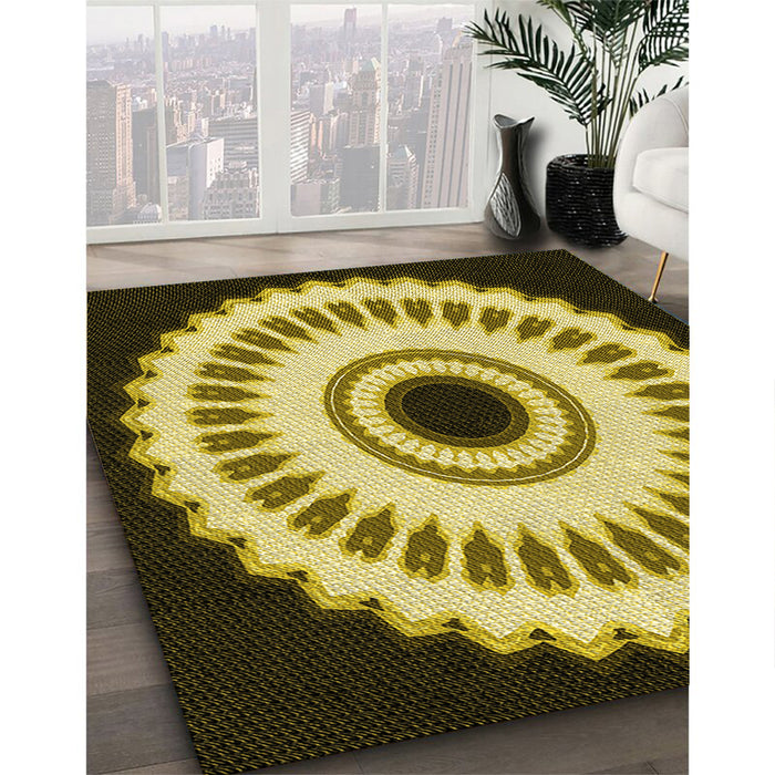 Machine Washable Transitional Bold Yellow Rug in a Family Room, wshpat1950yw