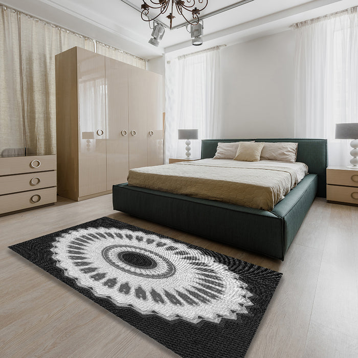 Machine Washable Transitional Charcoal Black Rug in a Bedroom, wshpat1950