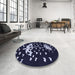 Round Patterned Purple Rug in a Office, pat1951blu